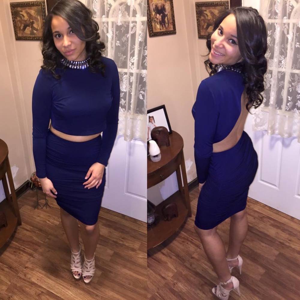 Navy Blue Set Long Sleeve Shirt w/ Skirt